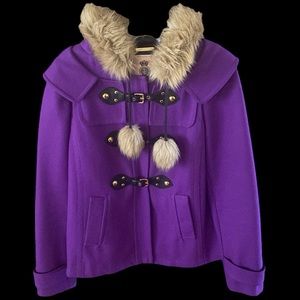 Juicy Couture Bright Winter Iris Pom Pom Coat